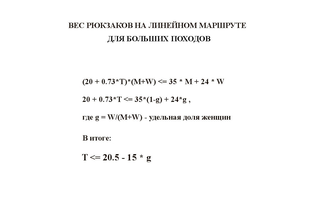 Слайд 3. Весовое неравенство для линейного маршрута в больших походах.